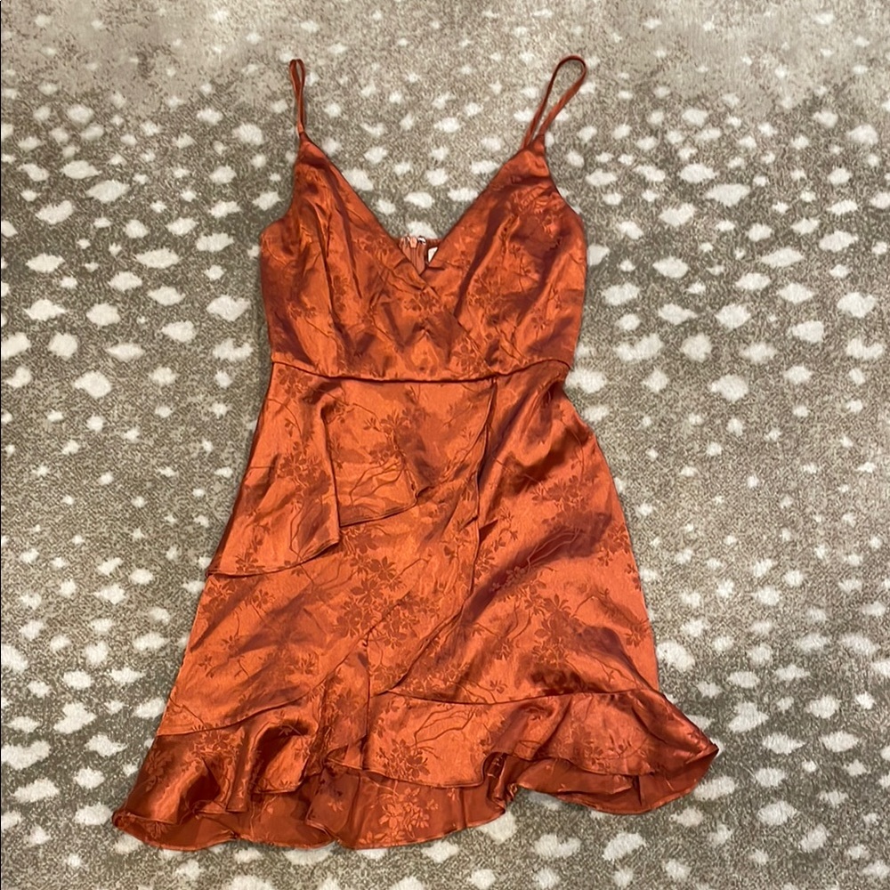 Elegant Rust Satin Dress